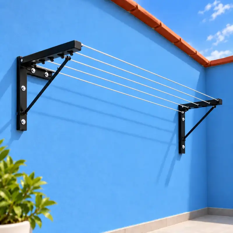 Tendedero de pared retráctil con 5 cables de acero instalado en azotea – venta por mayoreo en Chihuahua